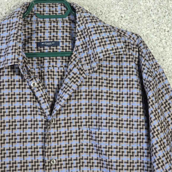 Burberry London Men Zig Zag Print Shirt Size XL USA Made Office‎ Classic Luxury - Picture 2 of 12